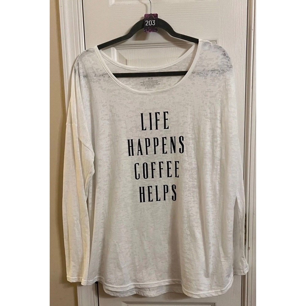 Lane Bryant Life Happens Coffee Helps Burnout Graphic Tee White Plus Size 18/20